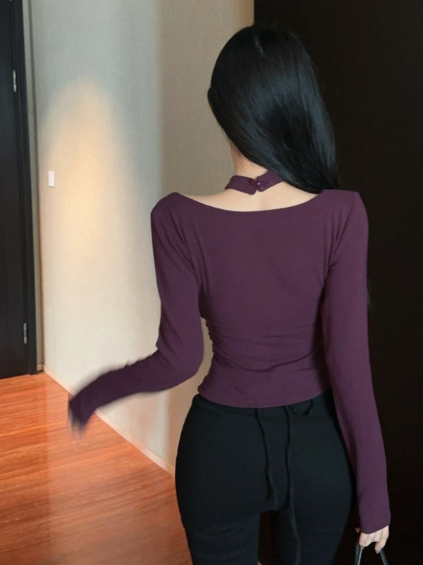 One-Shoulder Off-the-Shoulder Slim-Fit Top for Women, Trendy Hanging Neck Design, Flattering Style, Perfect for Y2K and Night Out Looks One-Shoulder Off-the-Shoulder Slim-Fit Top for Women, Trendy Hanging Neck Design, Flattering Style, Perfect for Y2K and Night Out Looks