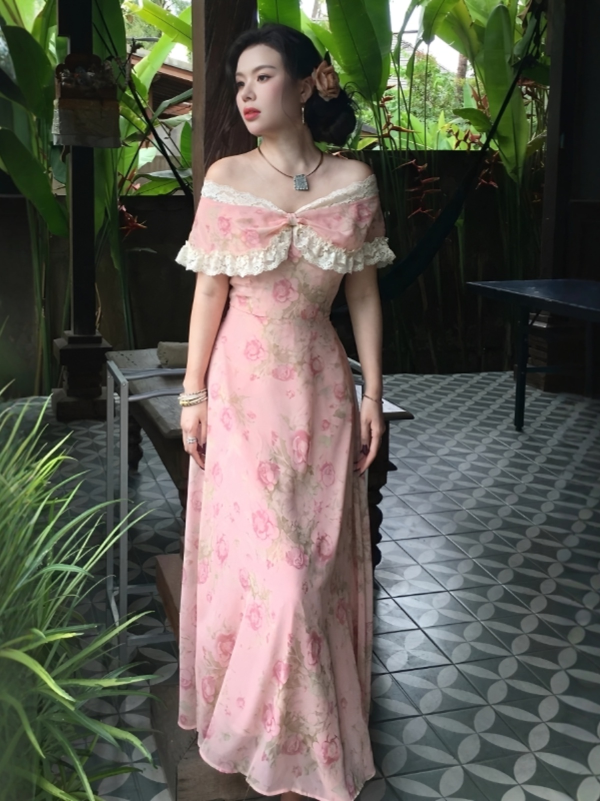 One-Shoulder Slimming Floral Dress in Retro Hong Kong Style - Unique Long Dress for 2025 Summer Fashion