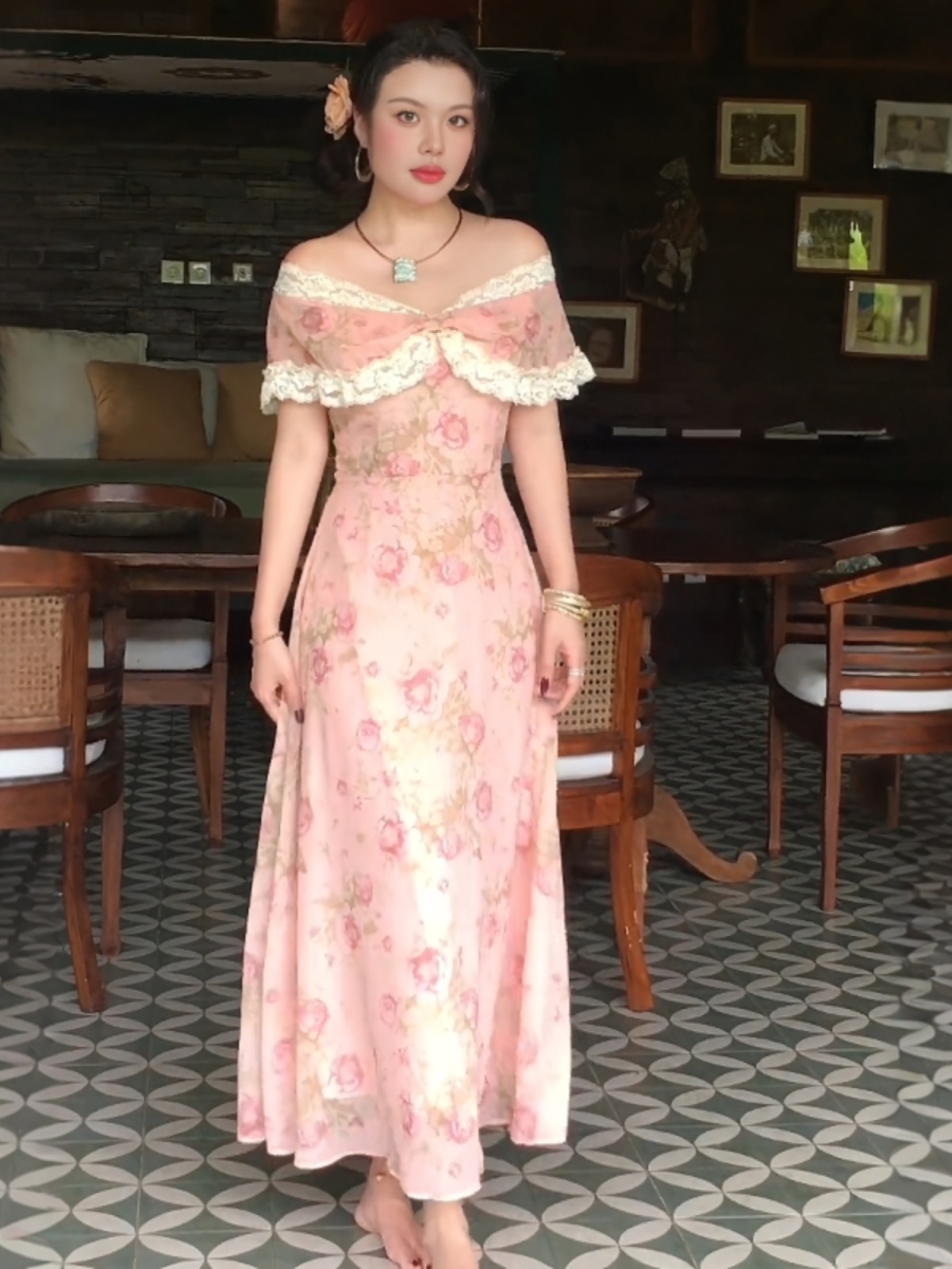 One-Shoulder Slimming Floral Dress in Retro Hong Kong Style - Unique Long Dress for 2025 Summer Fashion