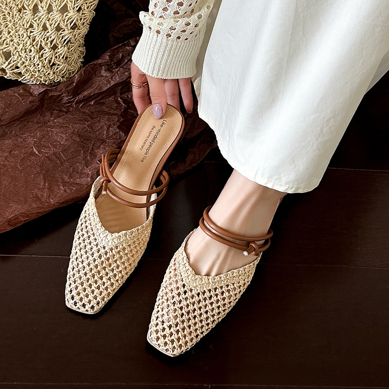 One-Strap Hollow Out Open-Toe Sandals for Women - Summer Flat Woven Mules Slippers, Niche Style