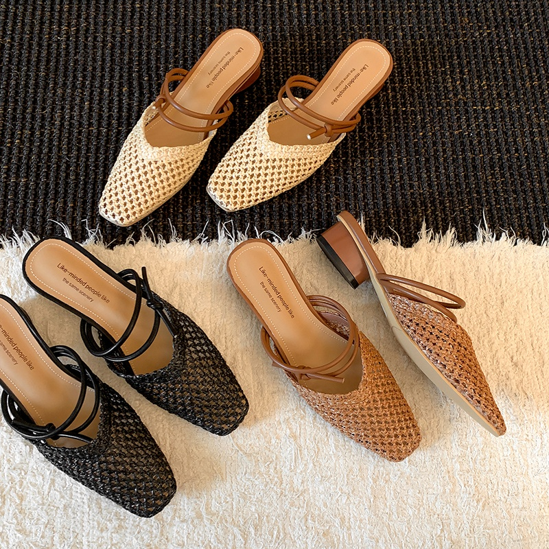 One-Strap Hollow Out Open-Toe Sandals for Women - Summer Flat Woven Mules Slippers, Niche Style