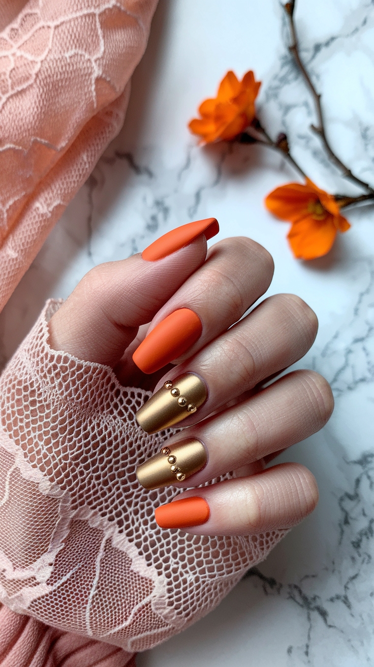 orange and gold nail designs