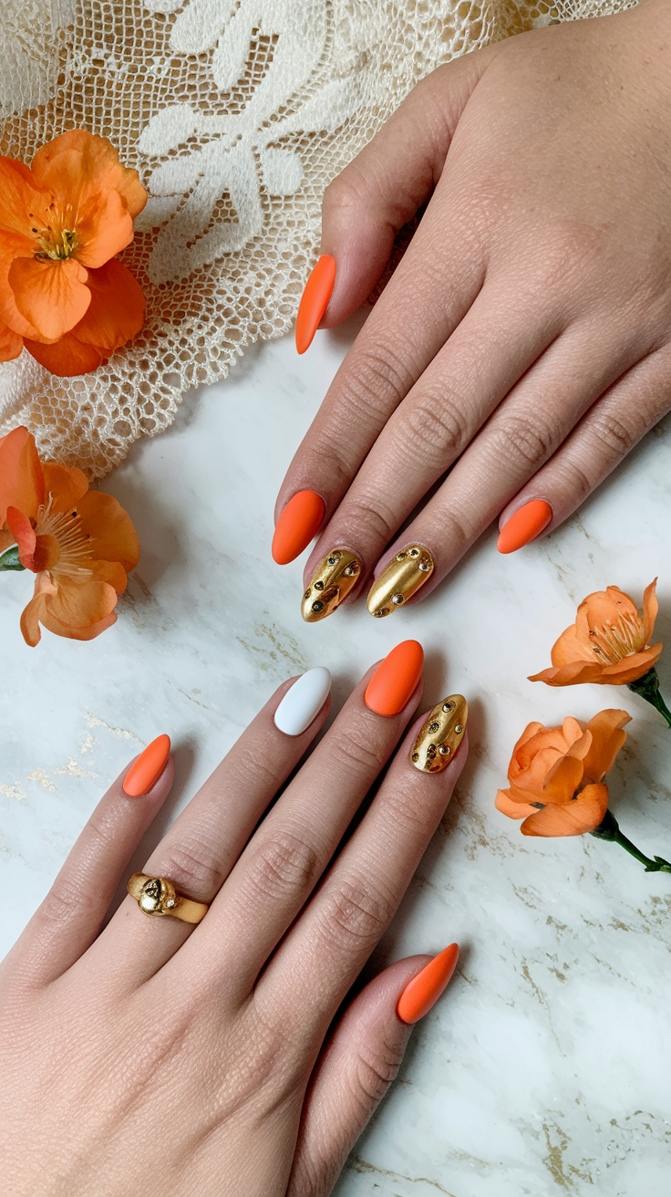 orange and gold nail designs outfit idea