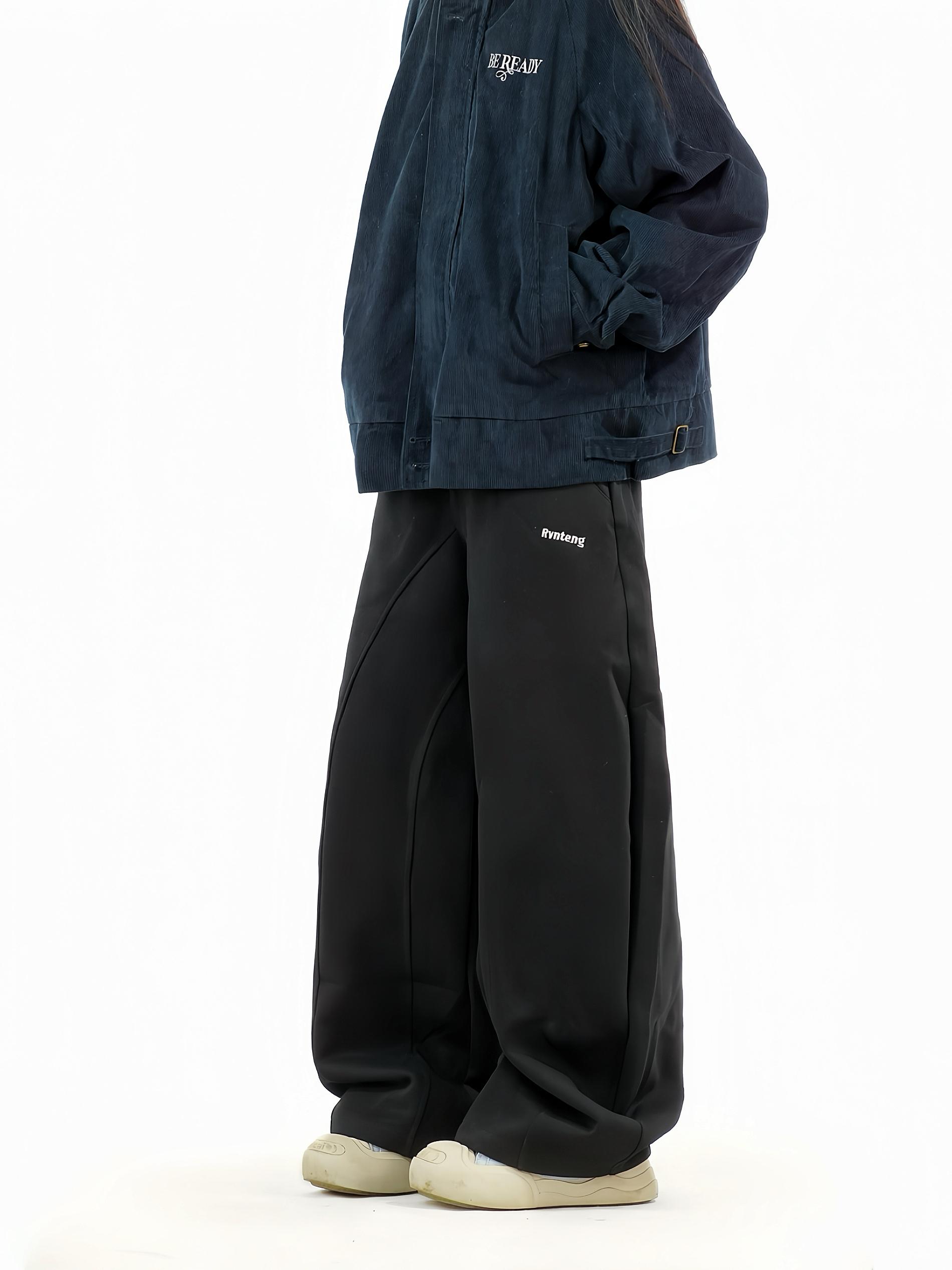 Oversized American Sports Wide-Leg Pants - Unisex Curved Blade Design, Simple Solid Color Casual Floor-Length Style Oversized American Sports Wide-Leg Pants - Unisex Curved Blade Design, Simple Solid Color Casual Floor-Length Style