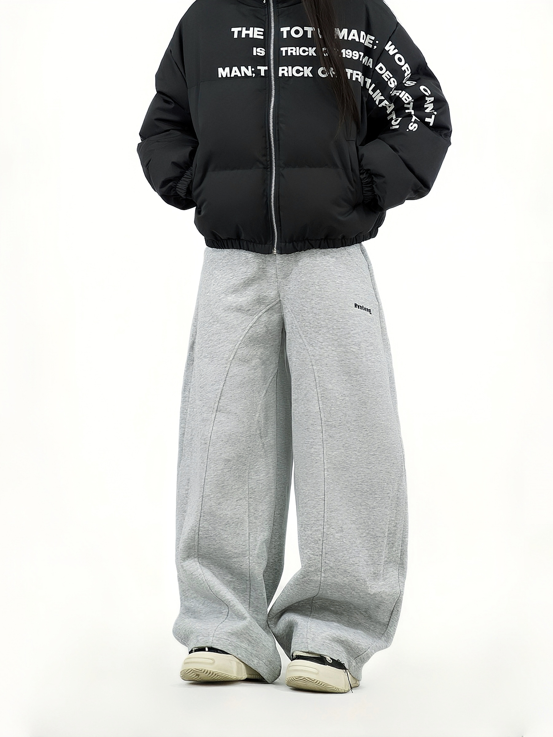 Oversized American Sports Wide-Leg Pants - Unisex Curved Blade Design, Simple Solid Color Casual Floor-Length Style