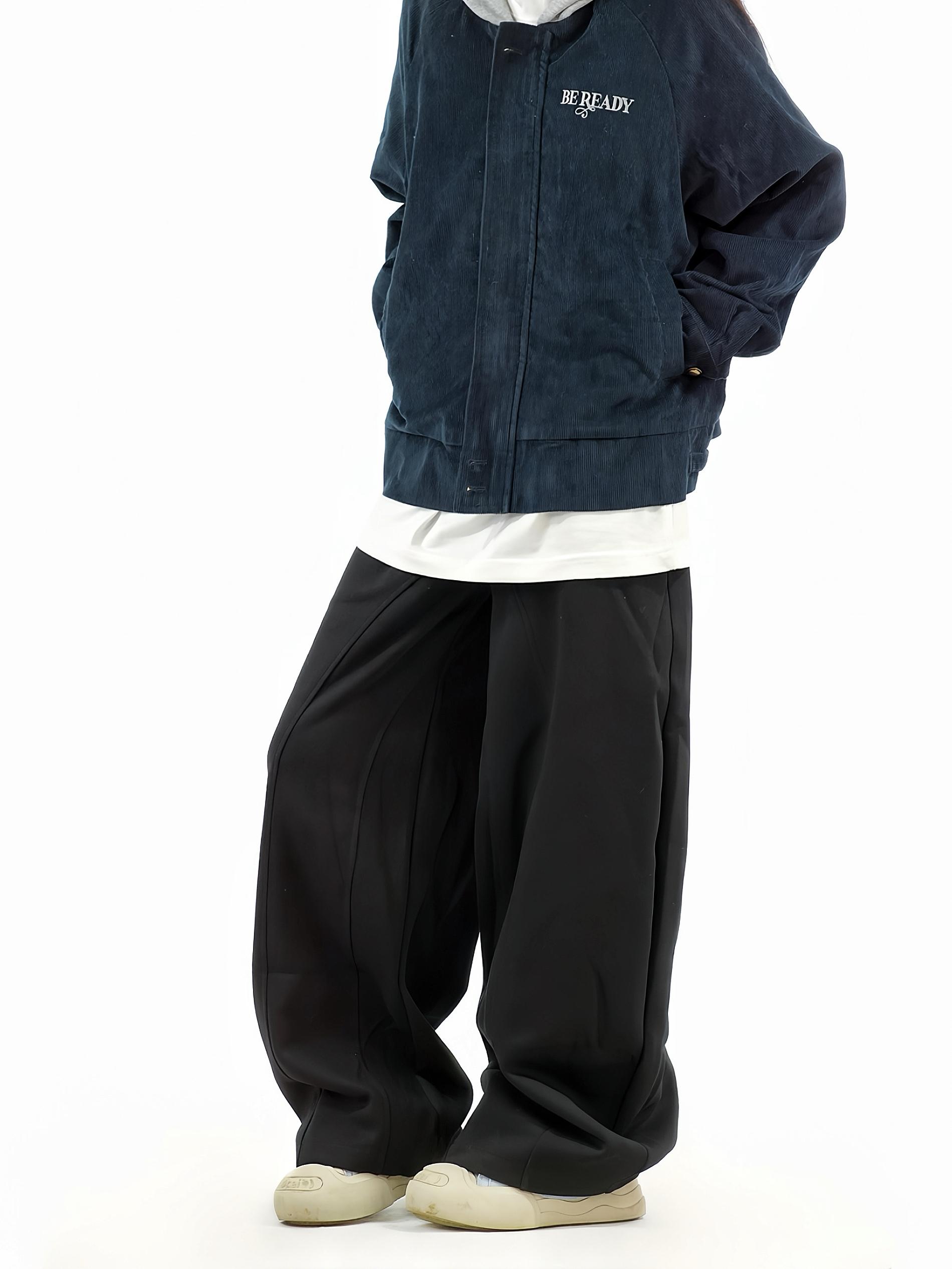 Oversized American Sports Wide-Leg Pants - Unisex Curved Blade Design, Simple Solid Color Casual Floor-Length Style Oversized American Sports Wide-Leg Pants - Unisex Curved Blade Design, Simple Solid Color Casual Floor-Length Style