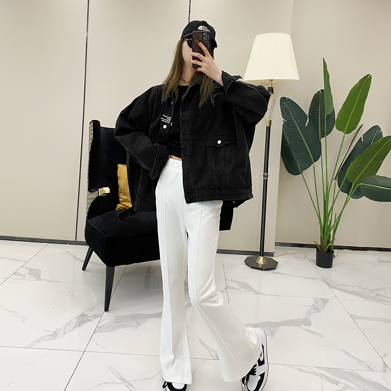 Oversized Letter Pattern Denim Jacket for Women - European Street Style, Autumn Fashion, Trendy Casual Outerwear