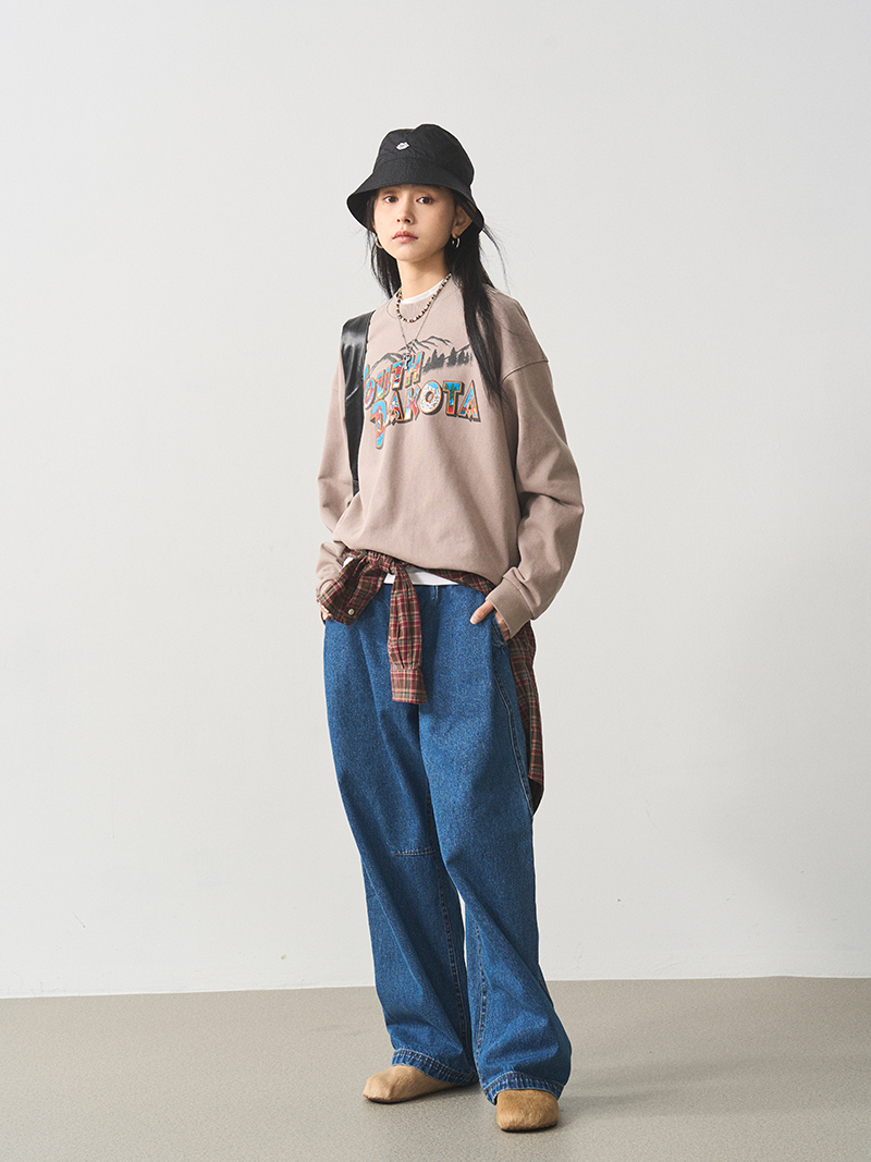 Oversized Printed Sweatshirt for Women - 2025 Spring American Lazy Style Round Neck Top Oversized Printed Sweatshirt for Women - 2025 Spring American Lazy Style Round Neck Top