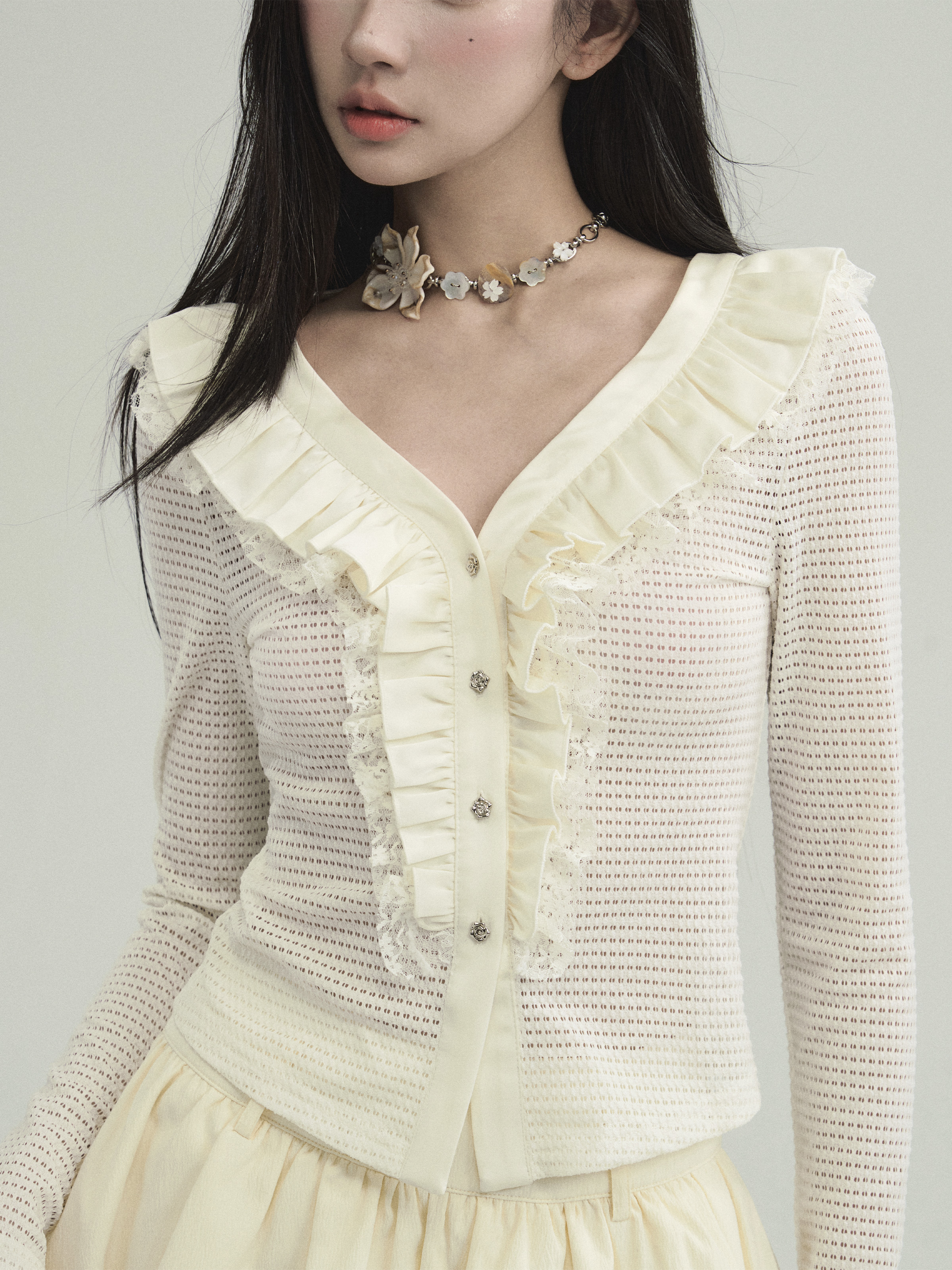 Paris Seine Ruffled Flare Sleeve T-Shirt Summer Knitted Cardigan - Trendy 90s-Inspired Fashion for Effortless Style