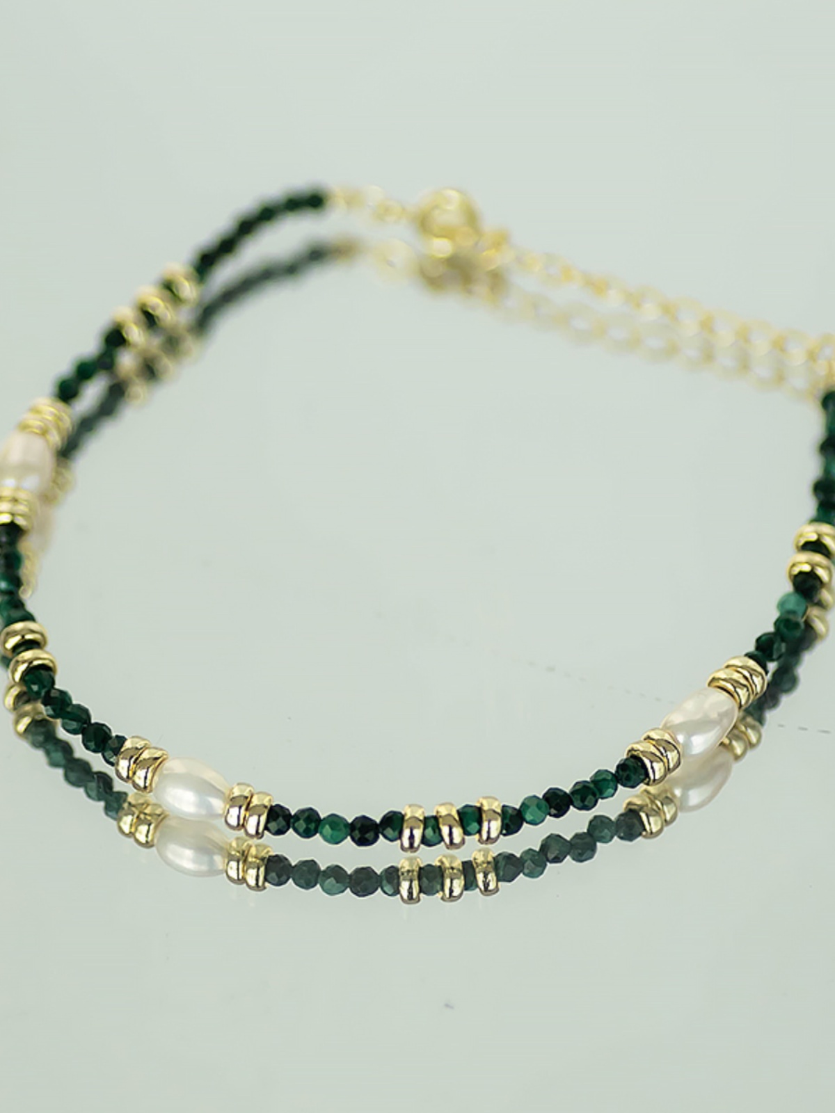 Peacock Green Freshwater Pearl Bracelet - 925 Silver Gold-Plated Vintage Stacking Band in Light Luxury Chinese Style