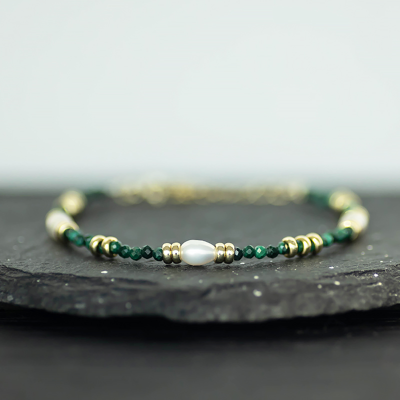 Peacock Green Freshwater Pearl Bracelet - 925 Silver Gold-Plated Vintage Stacking Band in Light Luxury Chinese Style