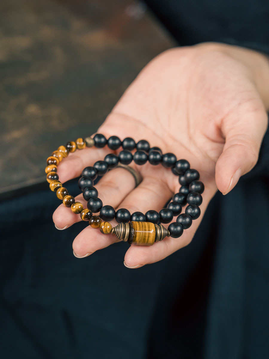 Personalized Ebony Double Circle Bracelet for Men and Women, Retro Tiger Eye Stone Jewelry, Trendy Fashion Accessory