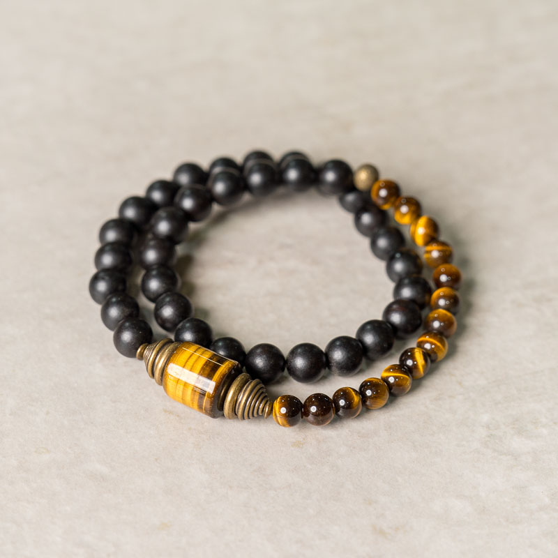 Personalized Ebony Double Circle Bracelet for Men and Women, Retro Tiger Eye Stone Jewelry, Trendy Fashion Accessory