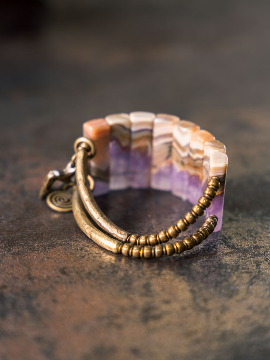 Personalized Gradient Agate Amethyst Bead Bracelet for Women - Retro Versatile Chain Accessory for Men and Women