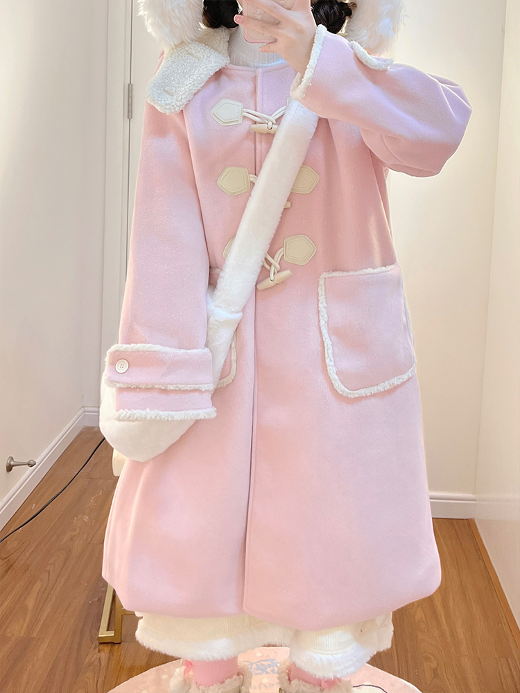 Petite JK Uniform Doll Collar Toggle Woolen Coat in Yellow and Black with Cotton Outerwear - Y2K Fashion