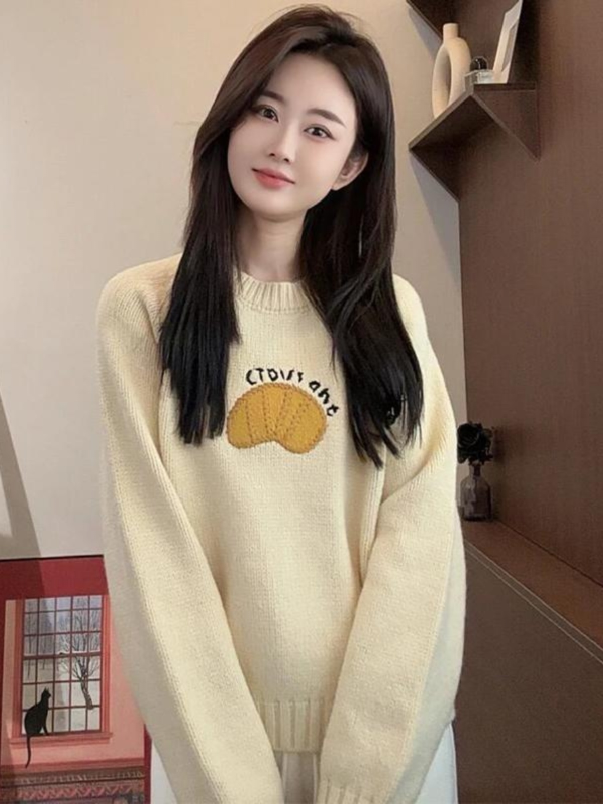 Petite Loose-Fit Round Neck Pullover Sweater - Unique Lazy Style Slimming Top for Autumn & Winter 2025
