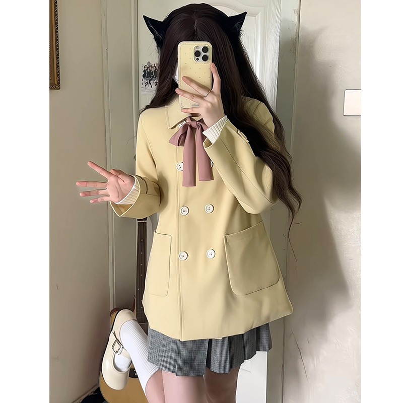 Petite Magical Girl Pudding Bear JK Uniform Trench Coat - Short Version for Youthful Early Autumn College Style