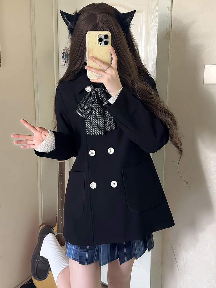 Petite Magical Girl Pudding Bear JK Uniform Trench Coat - Short Version for Youthful Early Autumn College Style