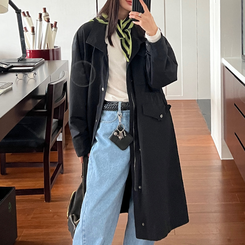 Petite Oversized Multi-Pocket Parka Windbreaker Coat for Women, High-End Black Mid-Length Outerwear, Y2K Fashion