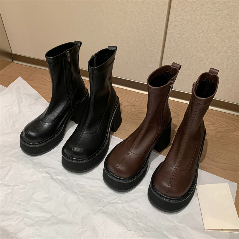 Petite Thick-Soled Height-Increasing Slim Boots - Waterproof Platform Martin Boots with Ultra-High Heels for Super Long Legs Petite Thick-Soled Height-Increasing Slim Boots - Waterproof Platform Martin Boots with Ultra-High Heels for Super Long Legs