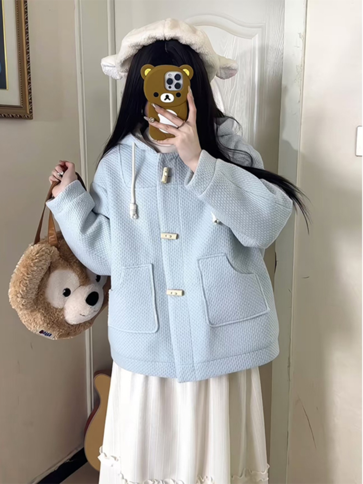 Petite Women's Woolen Duffle Coat with Hood, JK Uniform Style, College Fashion, Winter 2025 Collection