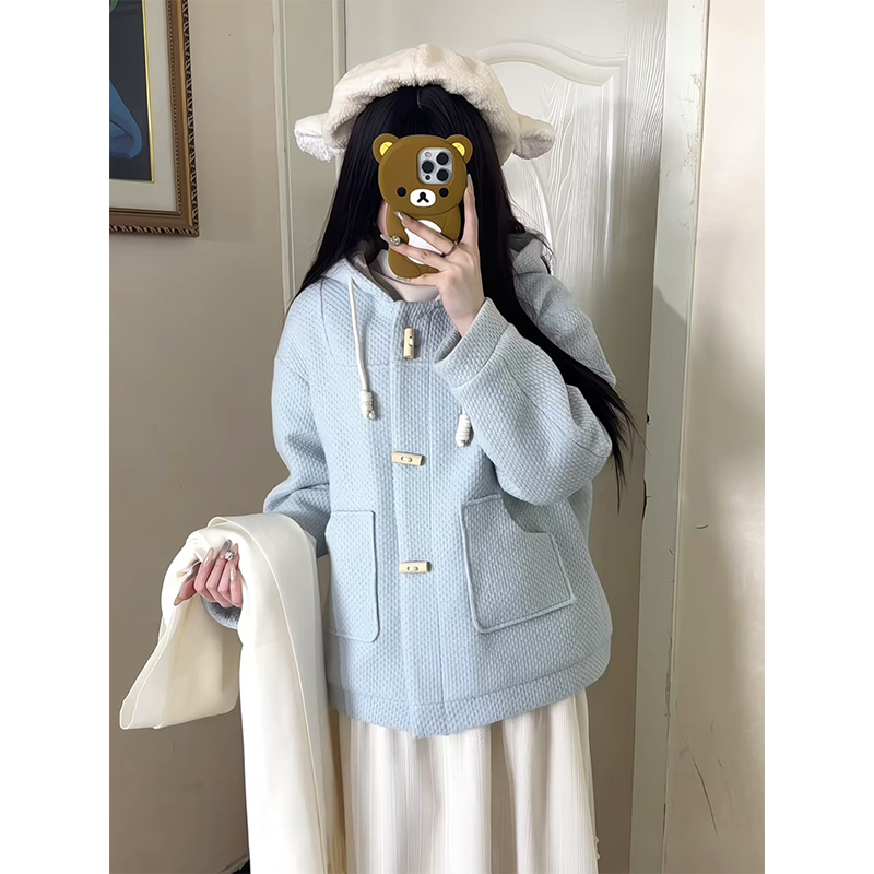 Petite Women's Woolen Duffle Coat with Hood, JK Uniform Style, College Fashion, Winter 2025 Collection