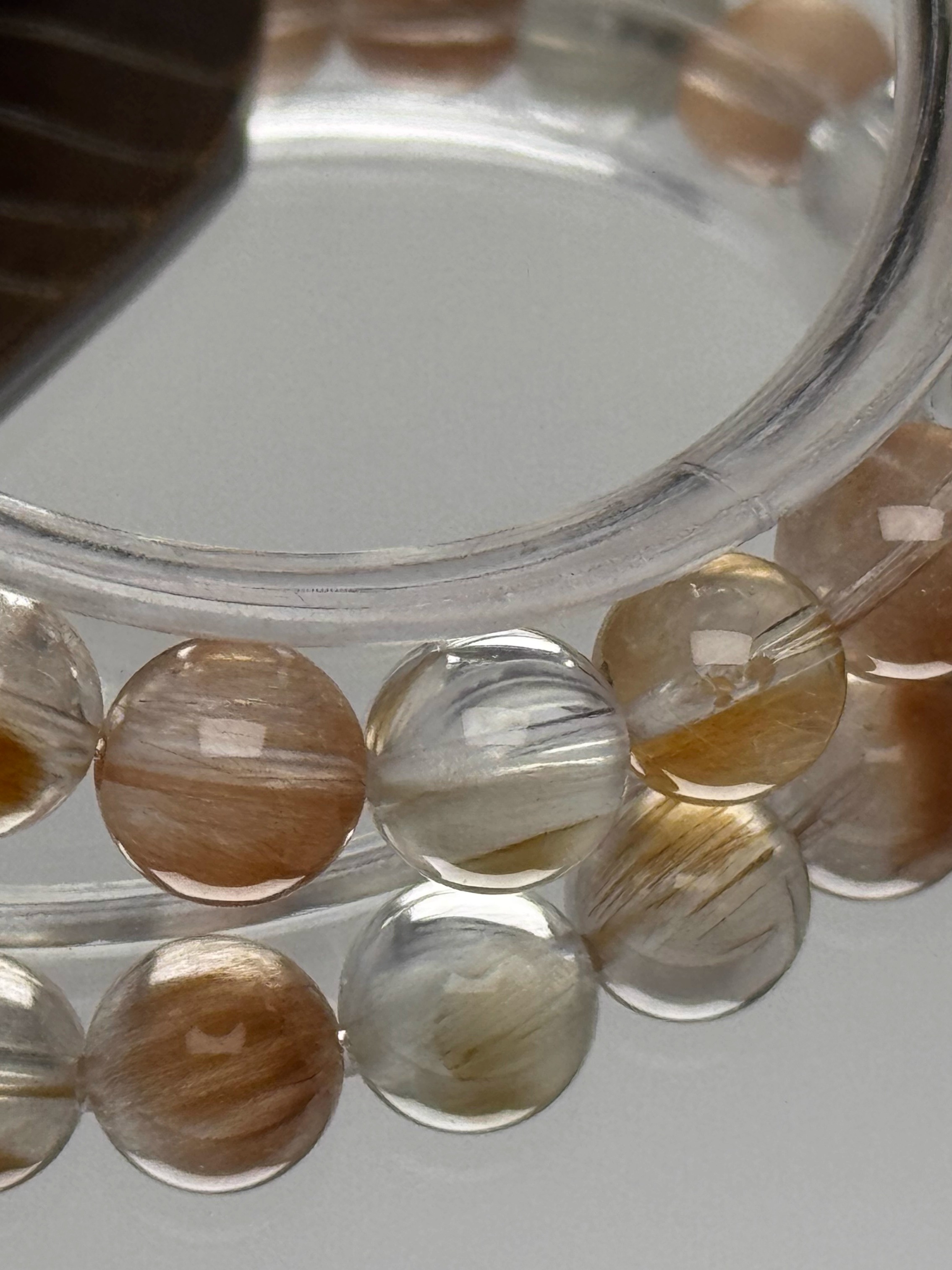 Phoenix Tail Pattern Rabbit Hair Crystal Bracelet with Brushed Pink and Gray Loose Beads - Natural Bohemian Style Jewelry