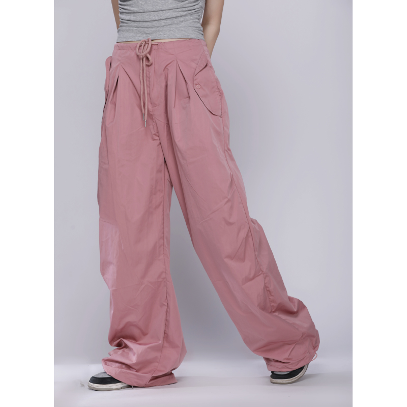 Pink Drawstring Work Pants for Women - Thin Quick-Dry Casual Long Pants for Jazz Dance & Sports - Y2K Style Fashion