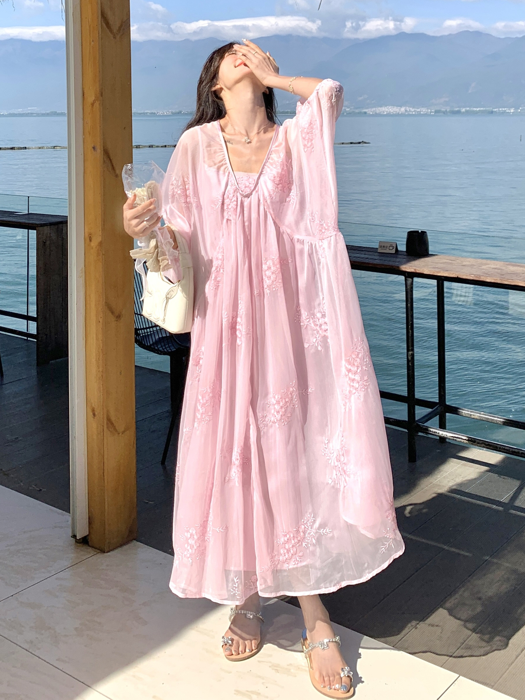 Pink Embroidered French Vacation Style Dress Set for Women - Summer 2025 Two-Piece Camisole Dress Outfit
