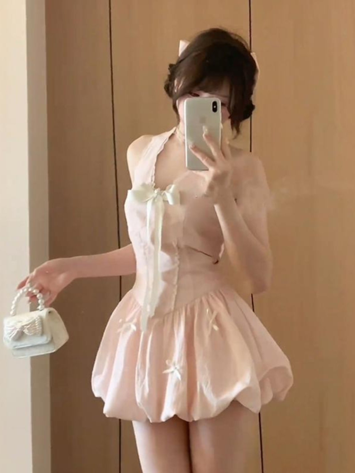 Pink Floral Halter V-Neck Dress & Shorts Two-Piece Set - Sweet Temperament Summer Outfit for Women, Perfect for 90s and Y2K Style