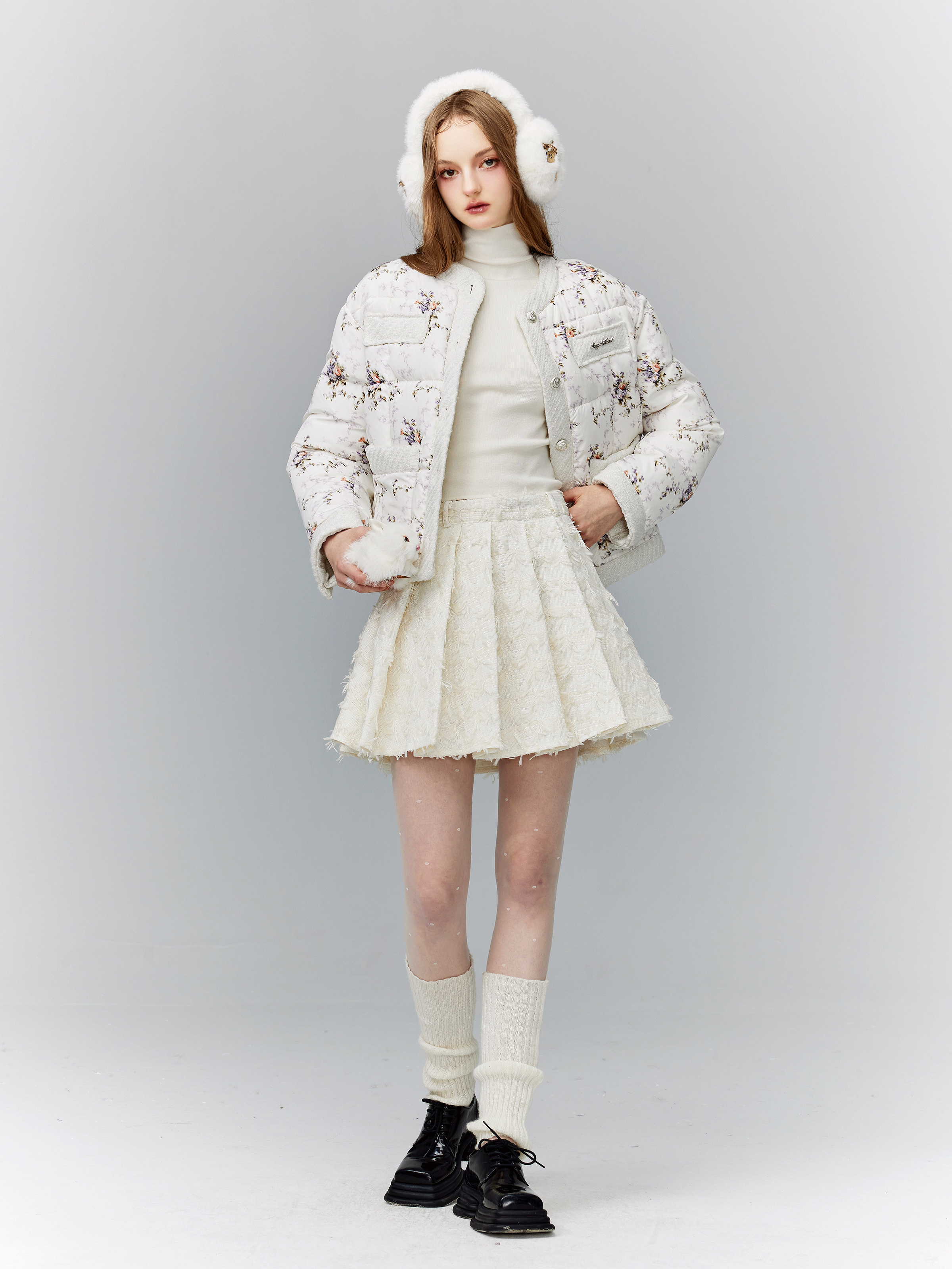 Pink Floral Snowfall Spliced Cotton Jacket - Winter Sweet Short Coat for Women - Cozy and Stylish Outerwear Pink Floral Snowfall Spliced Cotton Jacket - Winter Sweet Short Coat for Women - Cozy and Stylish Outerwear