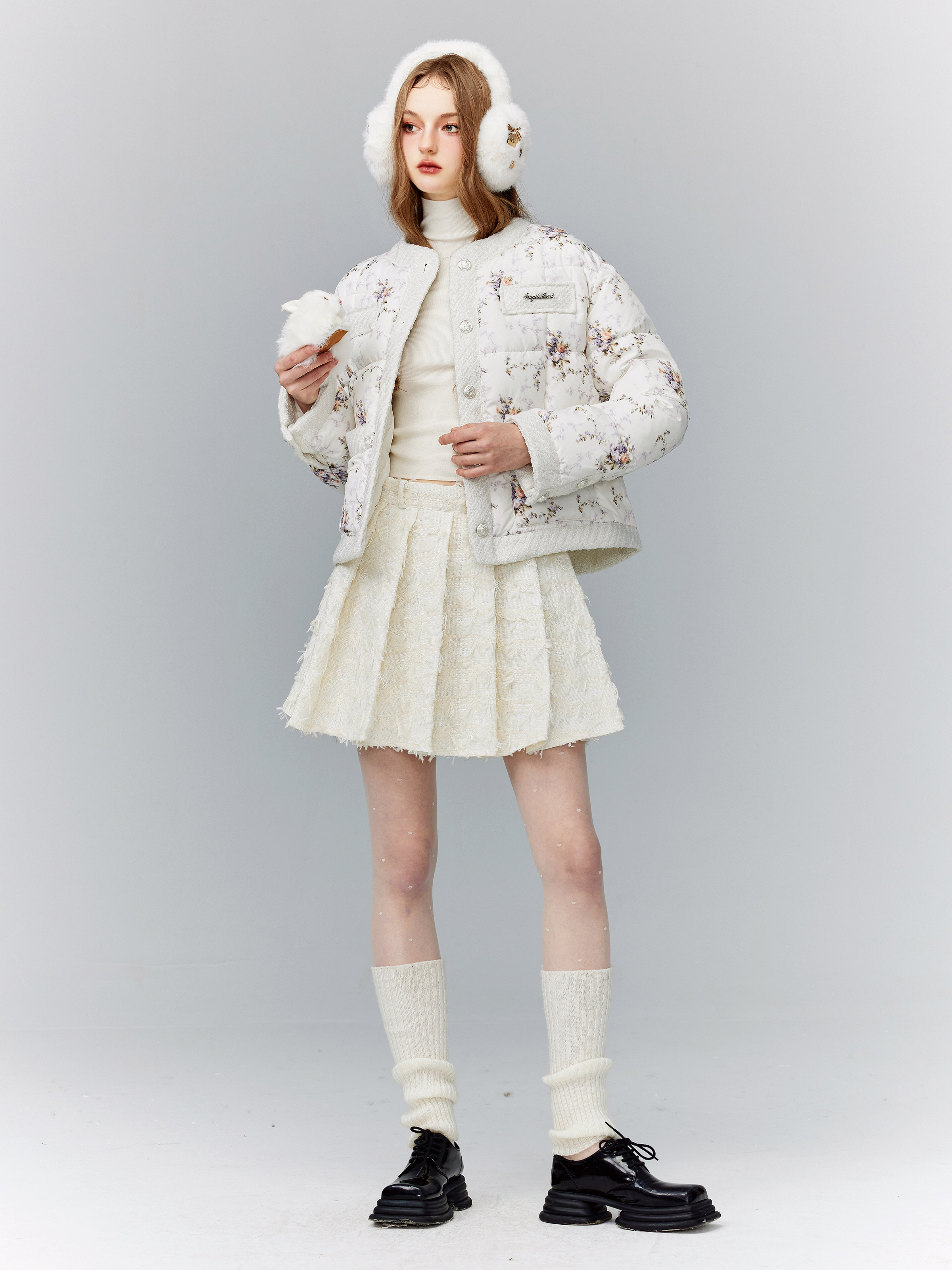 Pink Floral Snowfall Spliced Cotton Jacket - Winter Sweet Short Coat for Women - Cozy and Stylish Outerwear Pink Floral Snowfall Spliced Cotton Jacket - Winter Sweet Short Coat for Women - Cozy and Stylish Outerwear