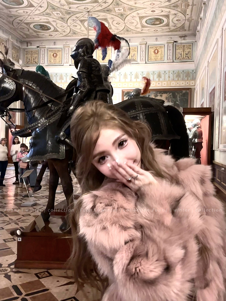 Pink Fox Fur Short Plush Coat for Women - Winter Fashion, Cozy Outerwear for Young Ladies, Chic and Stylish Pink Fox Fur Short Plush Coat for Women - Winter Fashion, Cozy Outerwear for Young Ladies, Chic and Stylish