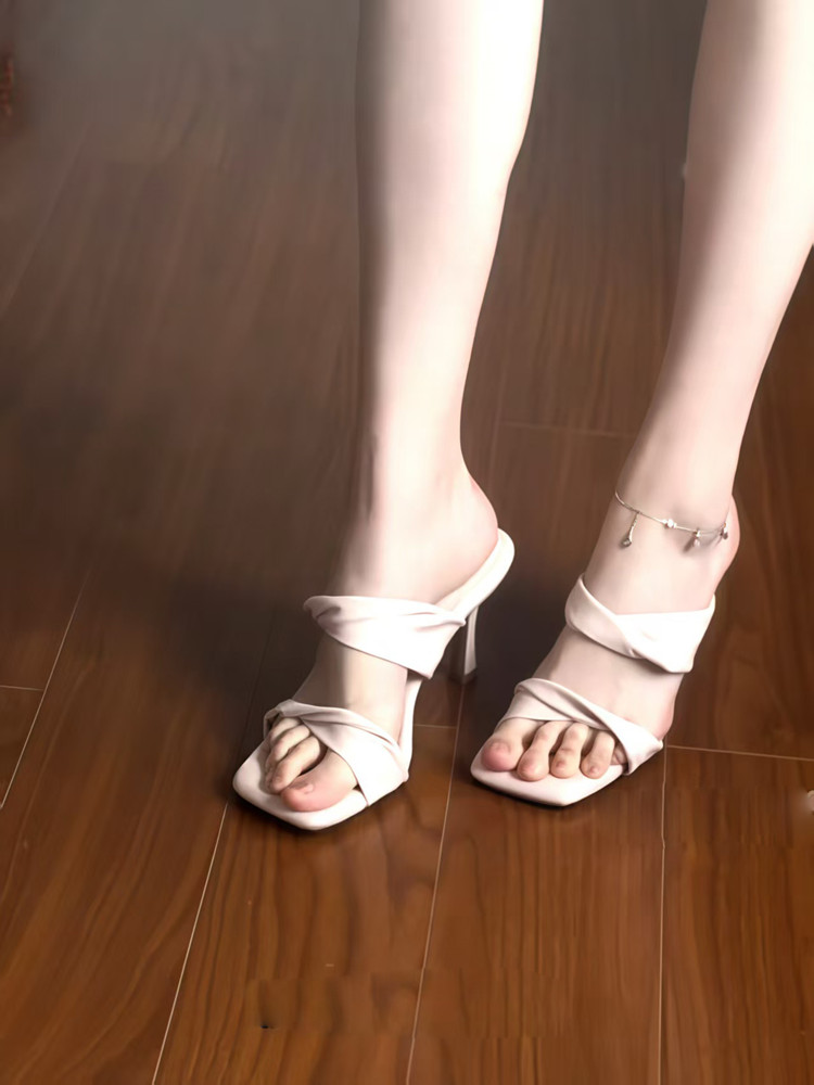 Pink Genuine Leather Open-Toe Sandals for Women - One-Strap Thin-Heeled Soft-Bottom Slippers for Summer 2025