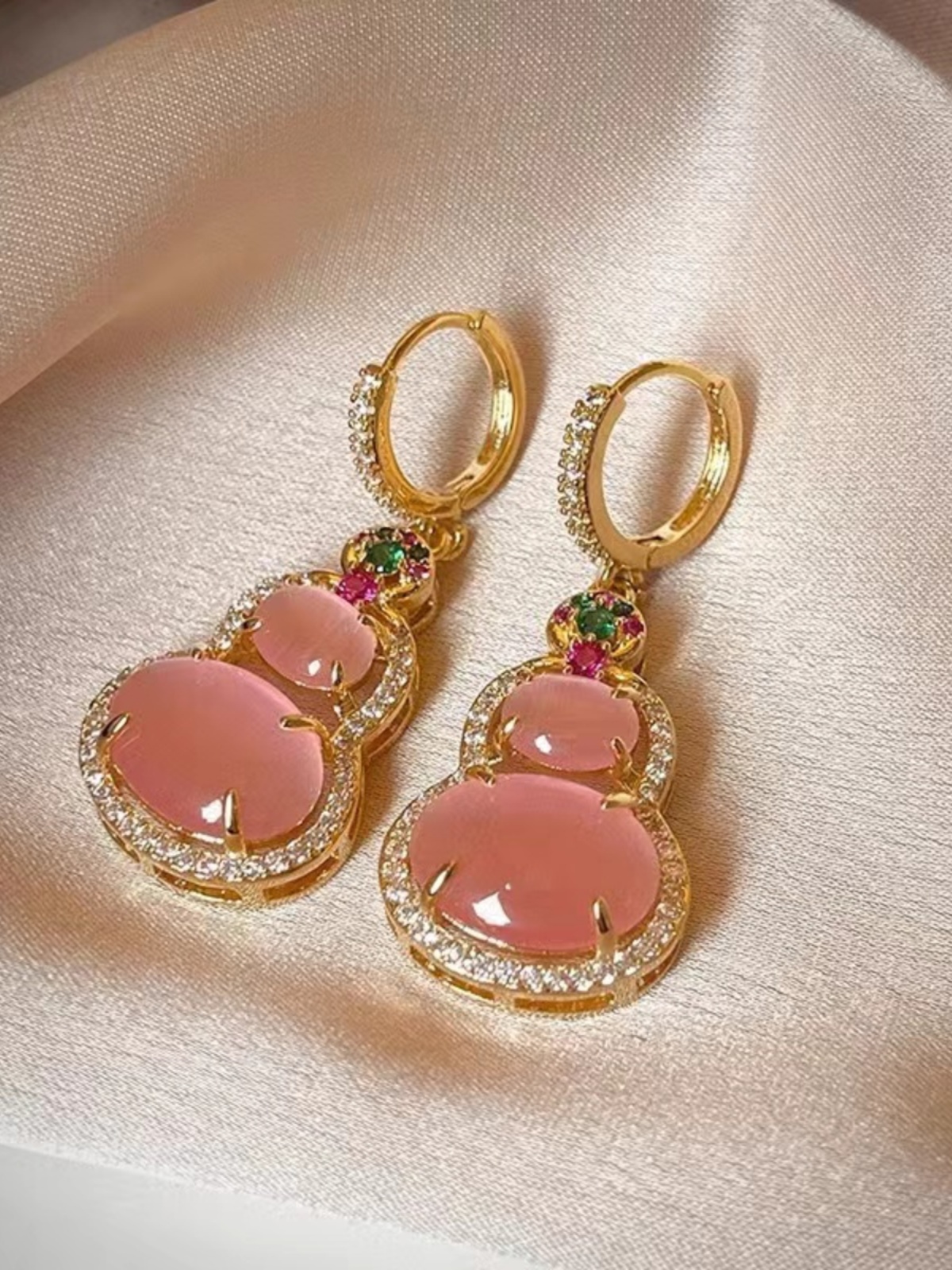 Pink Gourd Pendant Necklace 2025 - High-End Clavicle Chain, Chinese Style Neck Accessory, National Style Earrings Pink Gourd Pendant Necklace 2025 - High-End Clavicle Chain, Chinese Style Neck Accessory, National Style Earrings