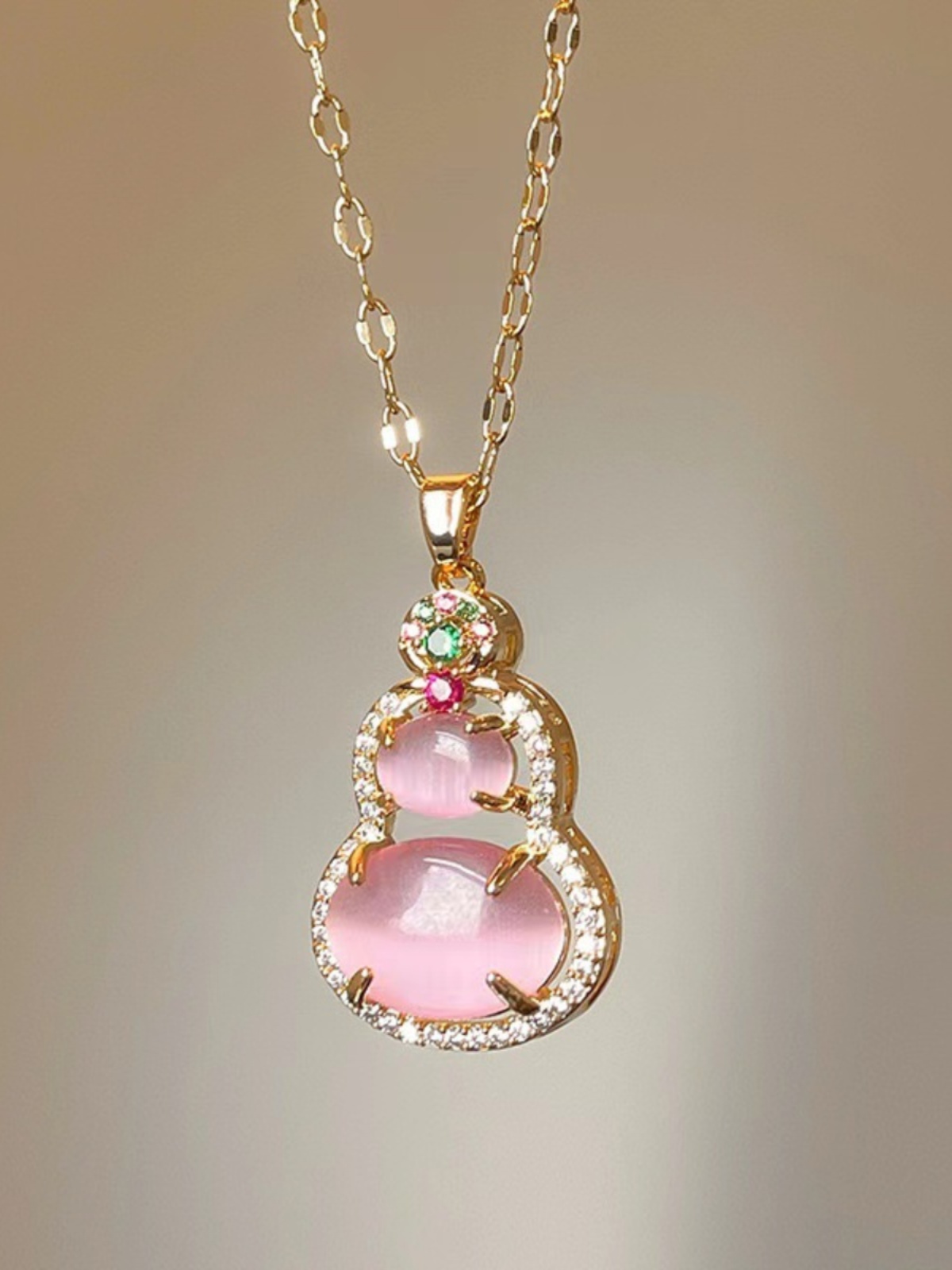 Pink Gourd Pendant Necklace 2025 - High-End Clavicle Chain, Chinese Style Neck Accessory, National Style Earrings Pink Gourd Pendant Necklace 2025 - High-End Clavicle Chain, Chinese Style Neck Accessory, National Style Earrings