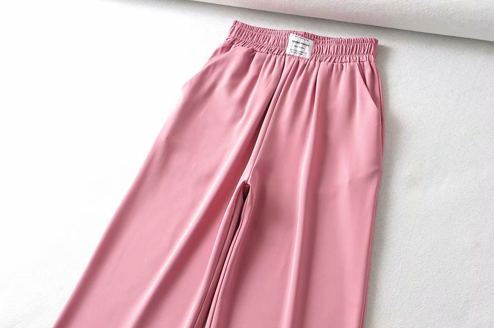 Pink High-Waisted Wide-Leg Pants for Women - Casual Loose Slimming Straight-Leg Trousers - Trendy Floor-Length Fashion Pink High-Waisted Wide-Leg Pants for Women - Casual Loose Slimming Straight-Leg Trousers - Trendy Floor-Length Fashion
