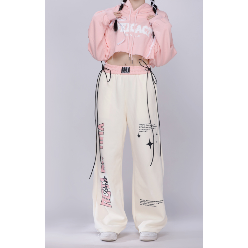 Pink Lettered Kpop Jazz Dance Sweatpants for Women - Casual Straight Fit Sports Pants for Autumn & Winter
