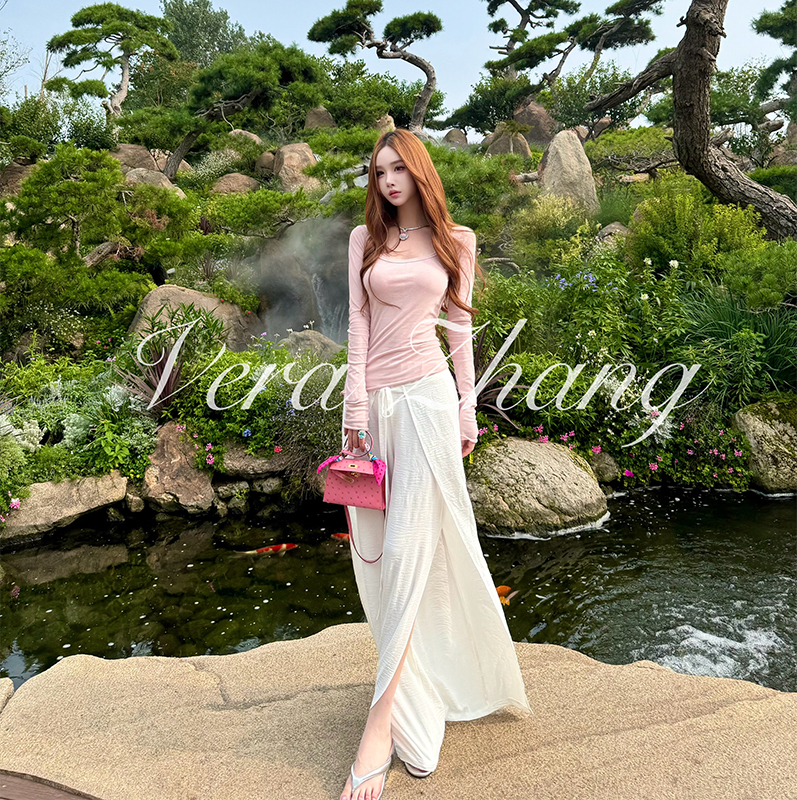 Pink Mist Long Sleeve T-Shirt for Women, Wide Leg Casual Pants, Skirt Pants - Fairy Style Y2K Fashion Outfit Pink Mist Long Sleeve T-Shirt for Women, Wide Leg Casual Pants, Skirt Pants - Fairy Style Y2K Fashion Outfit