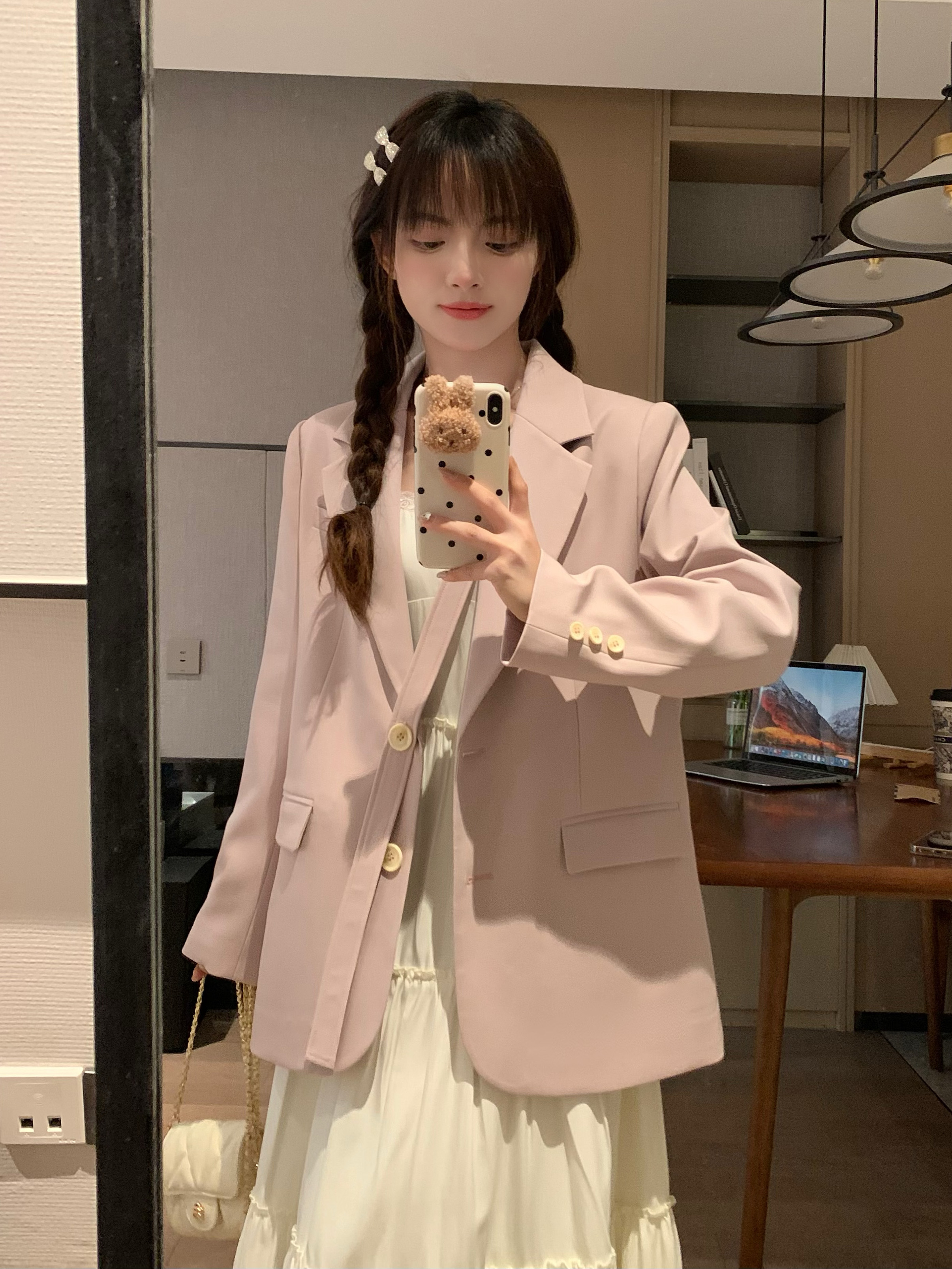 Pink Oversized Casual Blazer for Women - Elegant Korean Style, Versatile High-End Design, Spring Fashion Must-Have