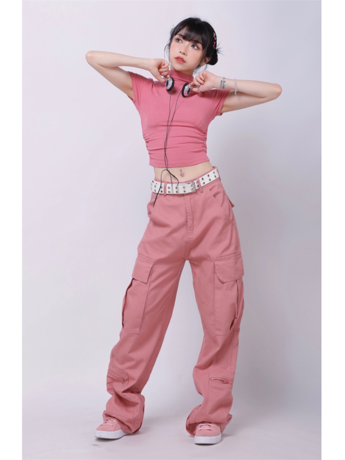 Pink Straight Casual Work Pants for Women â€“ Trendy American Retro Hip-Hop Street Dance Style