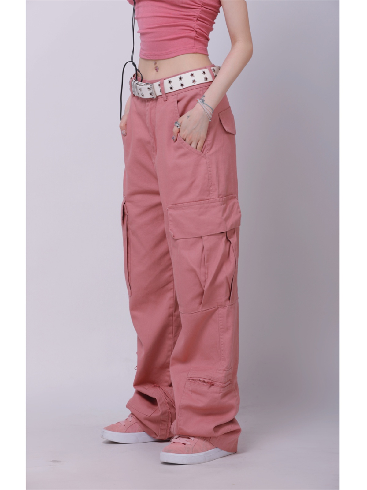 Pink Straight Casual Work Pants for Women – Trendy American Retro Hip-Hop Street Dance Style Pink Straight Casual Work Pants for Women – Trendy American Retro Hip-Hop Street Dance Style