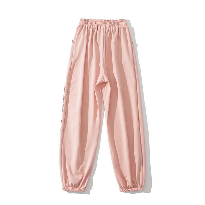 Pink Tapered Joggers for Women - Slim Fit Loose Jazz Dance Pants with Letter Print - Trendy Sportswear for a Stylish Look Pink Tapered Joggers for Women - Slim Fit Loose Jazz Dance Pants with Letter Print - Trendy Sportswear for a Stylish Look