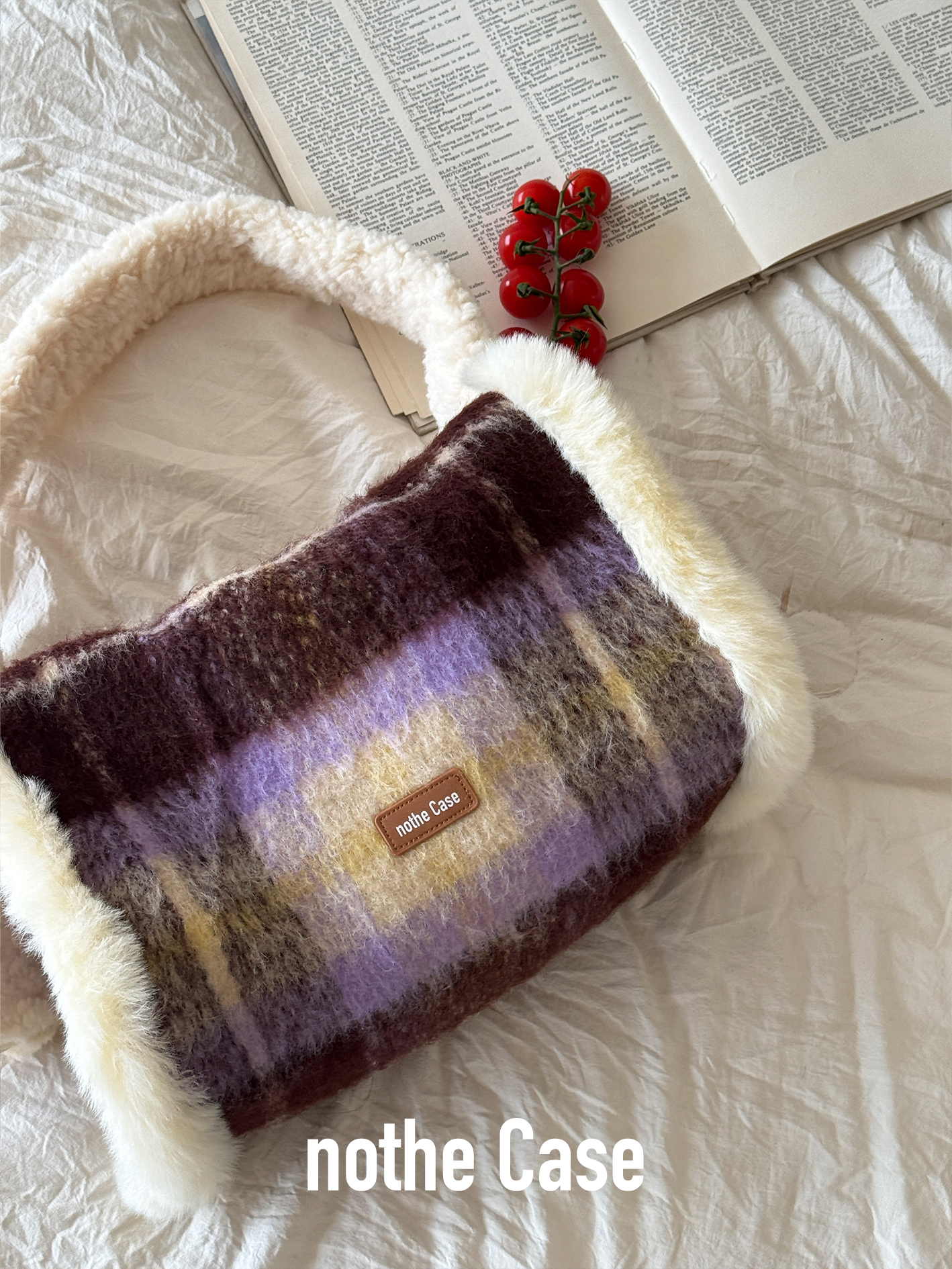 Plaid Large Capacity Toast Bag - Grape Milk Jelly Design, Fashion Casual Shoulder Bag for Autumn Winter Style