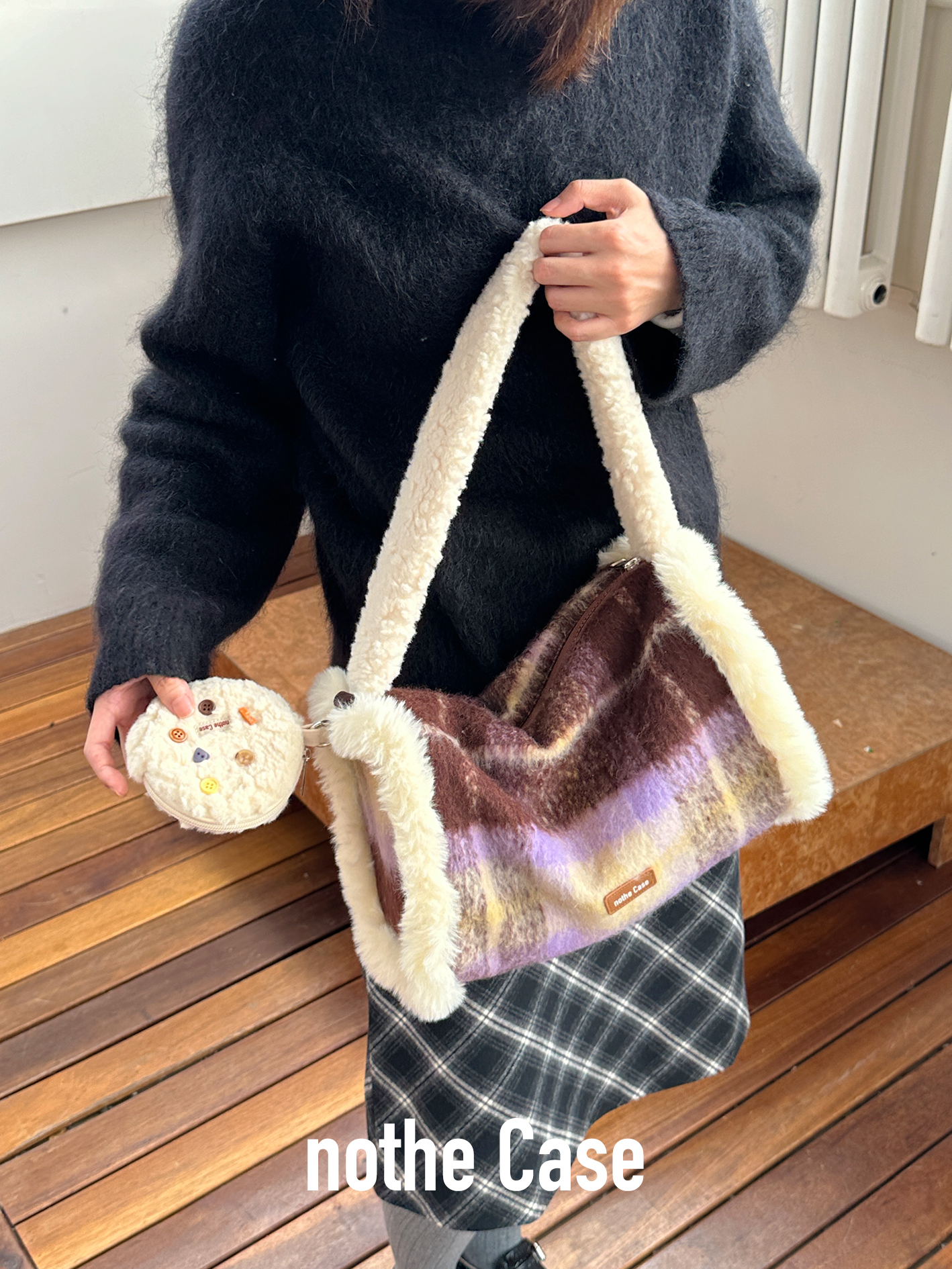 Plaid Large Capacity Toast Bag - Grape Milk Jelly Design, Fashion Casual Shoulder Bag for Autumn Winter Style Plaid Large Capacity Toast Bag - Grape Milk Jelly Design, Fashion Casual Shoulder Bag for Autumn Winter Style