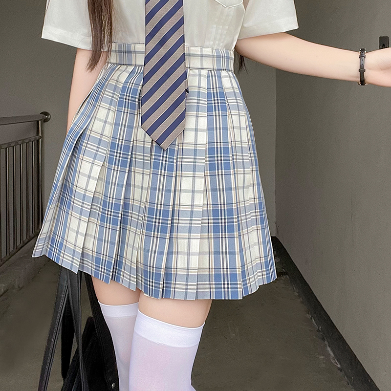 Plaid Pleated JK Uniform Skirt - Adjustable Checkered College Style, Cute Pudding Bear Design, Y2K Fashion