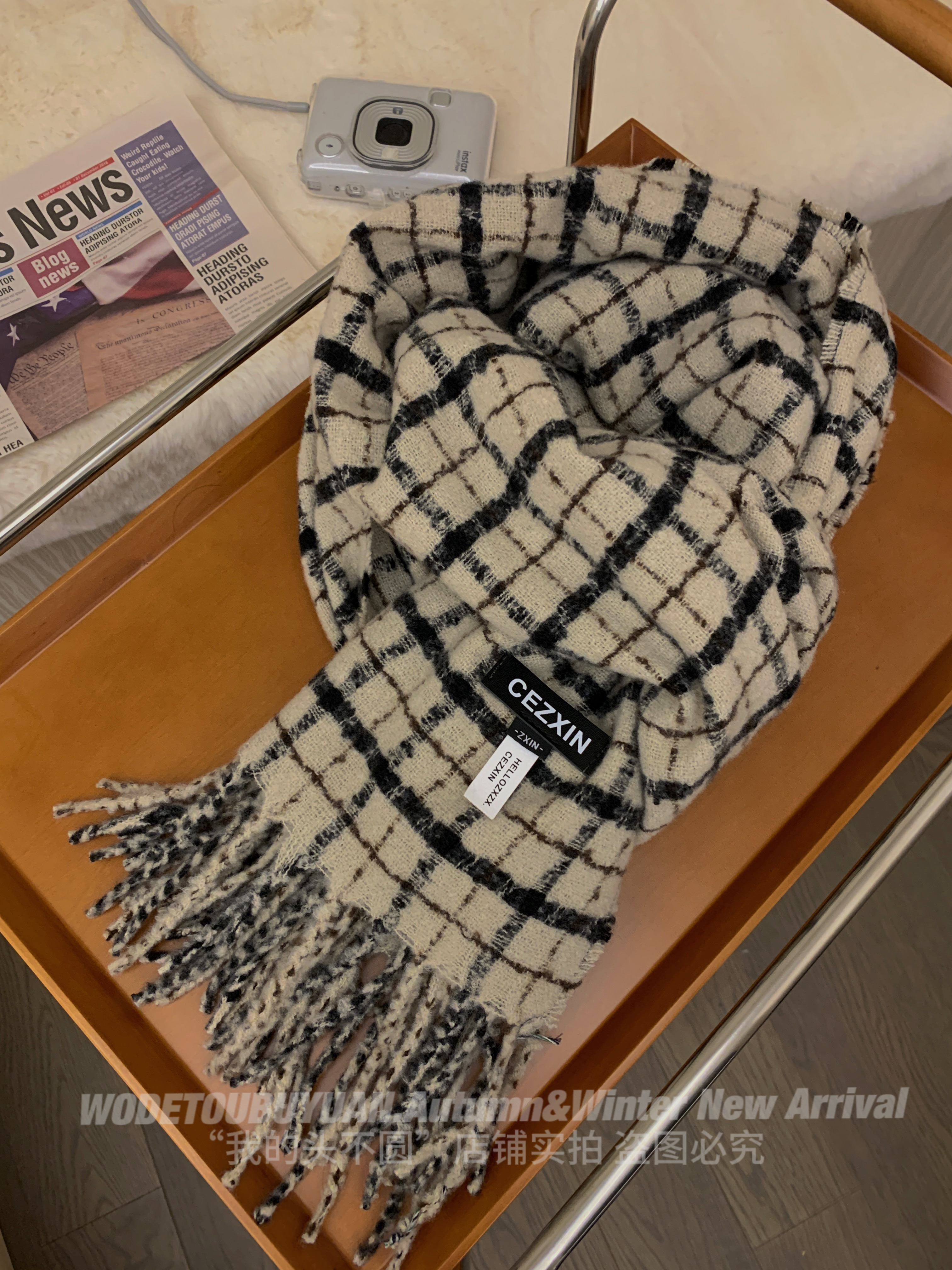 Plaid Scarf for Women - My Head Is Not Round Vintage Fringed Neck Warmer, Thick Warm Shawl, 2025 Winter Fashion Accessory Plaid Scarf for Women - My Head Is Not Round Vintage Fringed Neck Warmer, Thick Warm Shawl, 2025 Winter Fashion Accessory