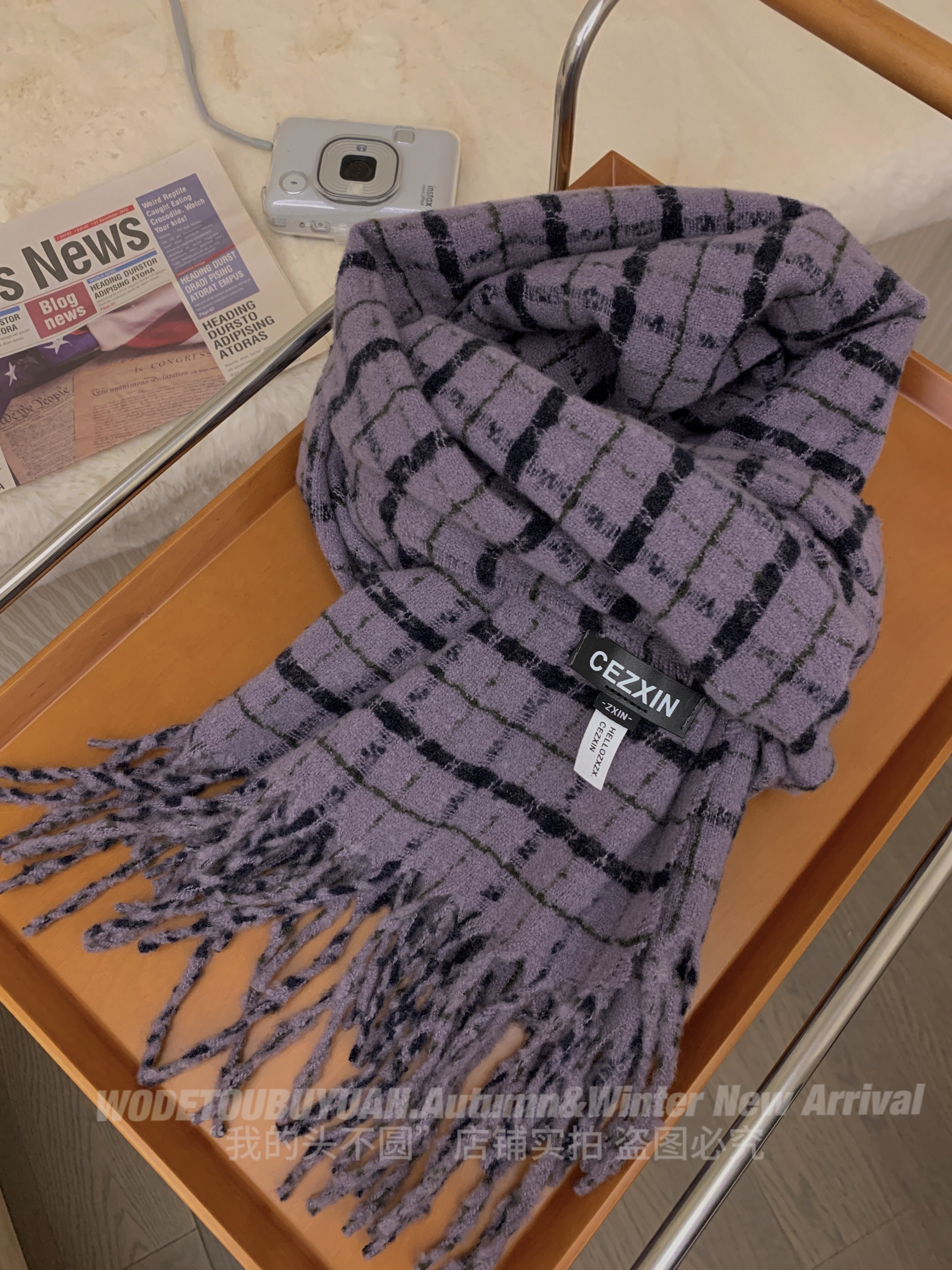 Plaid Scarf for Women - My Head Is Not Round Vintage Fringed Neck Warmer, Thick Warm Shawl, 2025 Winter Fashion Accessory Plaid Scarf for Women - My Head Is Not Round Vintage Fringed Neck Warmer, Thick Warm Shawl, 2025 Winter Fashion Accessory