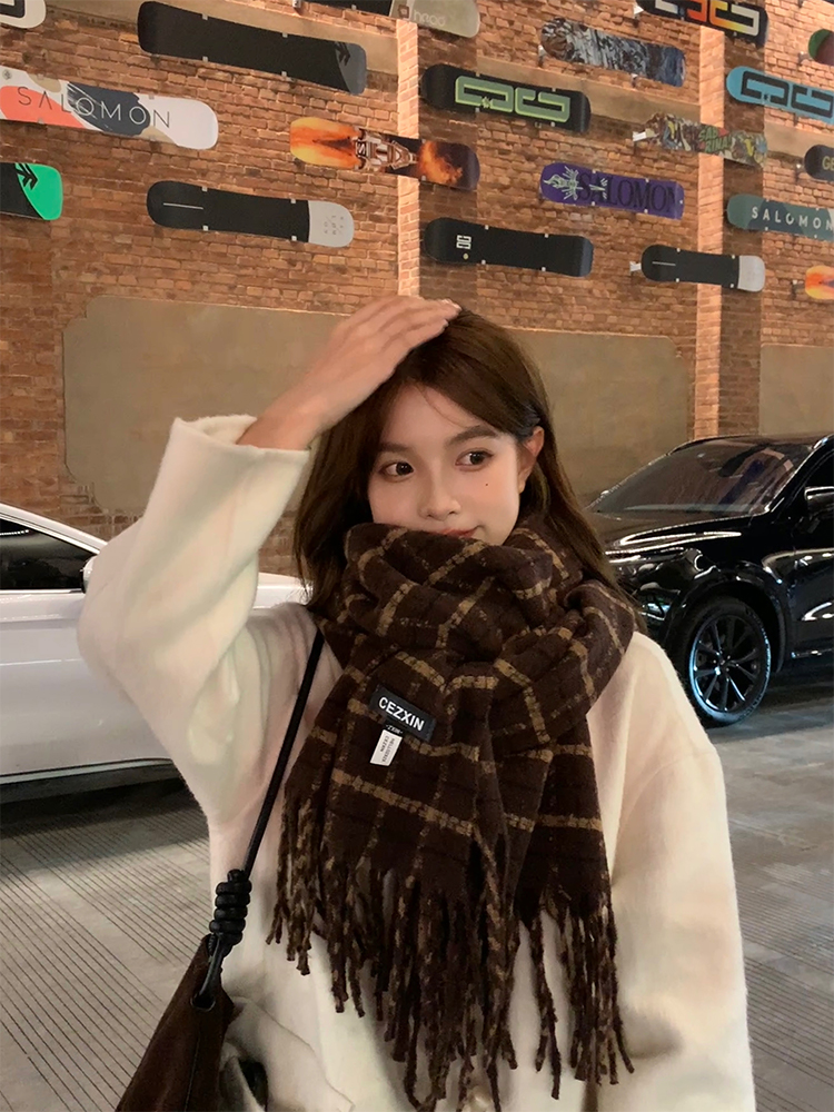 Plaid Scarf for Women - My Head Is Not Round Vintage Fringed Neck Warmer, Thick Warm Shawl, 2025 Winter Fashion Accessory Plaid Scarf for Women - My Head Is Not Round Vintage Fringed Neck Warmer, Thick Warm Shawl, 2025 Winter Fashion Accessory