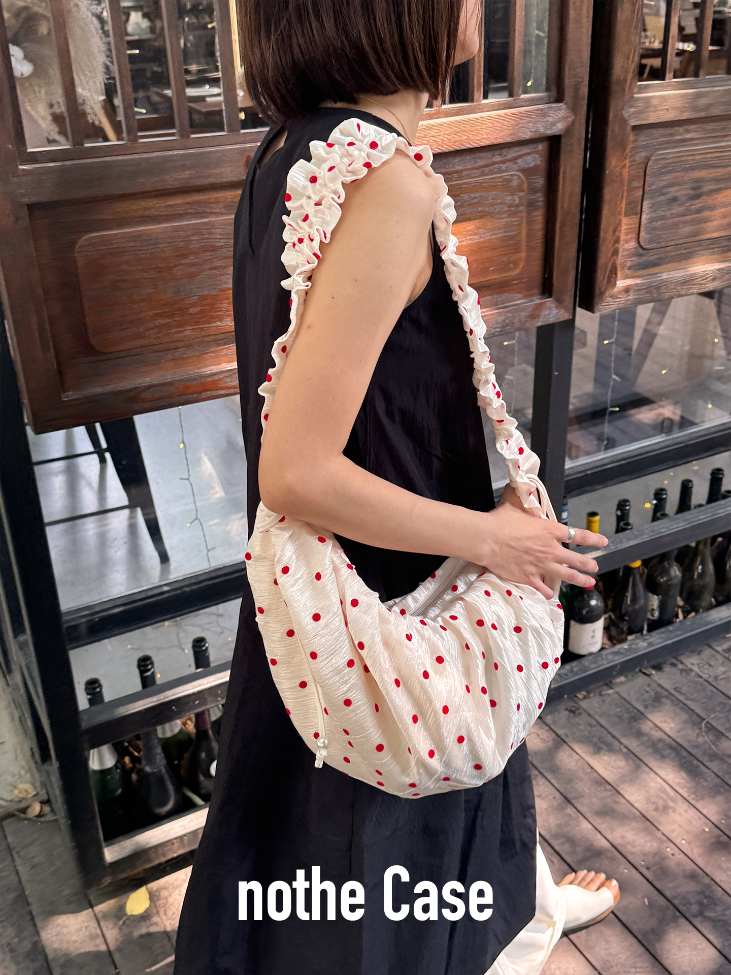 Pleated Lace Polka Dot Dumpling Crossbody Bag with Drawstring & Zipper - Berry Ripple Floral Print Canvas Style Pleated Lace Polka Dot Dumpling Crossbody Bag with Drawstring & Zipper - Berry Ripple Floral Print Canvas Style